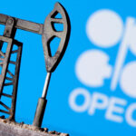 FILE PHOTO: A 3D-printed oil pump jack in front of the OPEC logo in this illustration picture
